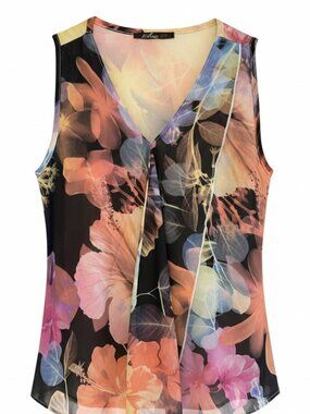 Summer Top Sleeveless Blouse Floral Light Flowy Sheer Fabric size Large